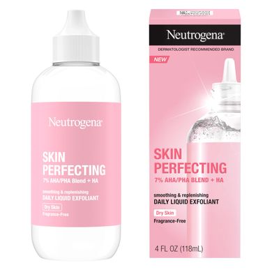 Neutrogena Skin Perfecting Daily Liquid Facial Exfoliant with 7 AHAPHA Blend HA to Smooth, Exfoliate Replenish Dry Skin, Leave-On Face Exfoliator, Oil- Fragrance-Free, 4 fl. oz