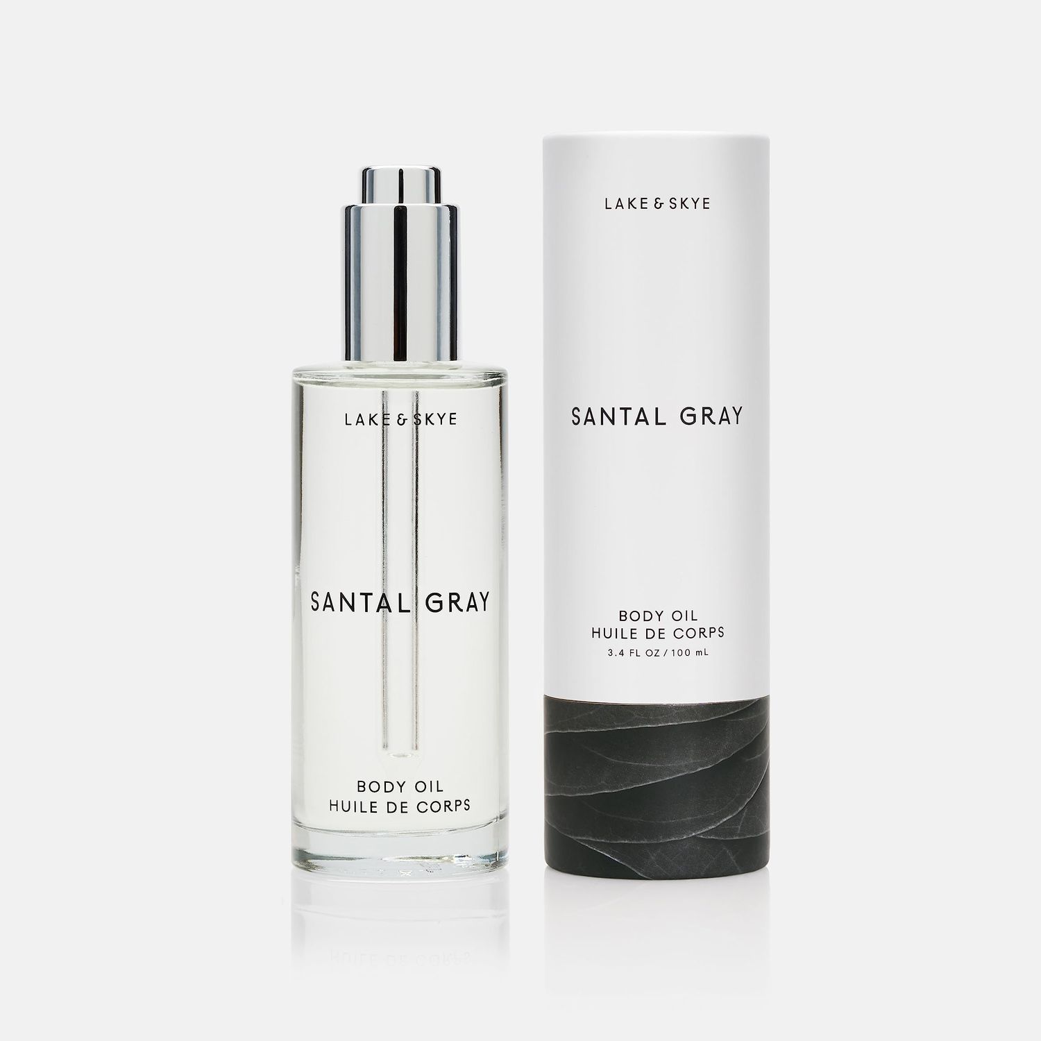 Lake Skye Santal Gray Body Oil, 3.4 fl oz (100 ml), Hydrating with Vitamin E Sweet Almond Oil - Woody Scent