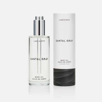 Lake Skye Santal Gray Body Oil, 3.4 fl oz (100 ml), Hydrating with Vitamin E Sweet Almond Oil - Woody Scent