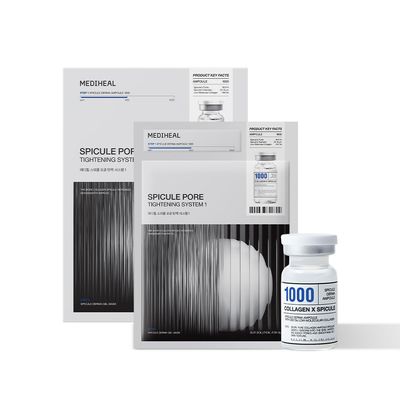 Mediheal Collagen Spicule Pore Care System 4 pcs - Serum Gel Mask Set. 1,000 ppm Purity Spicule Micro Collagen Included. 2-Step Pore Care System with Spicule Collagen Ampoule Collagen Gel Mask