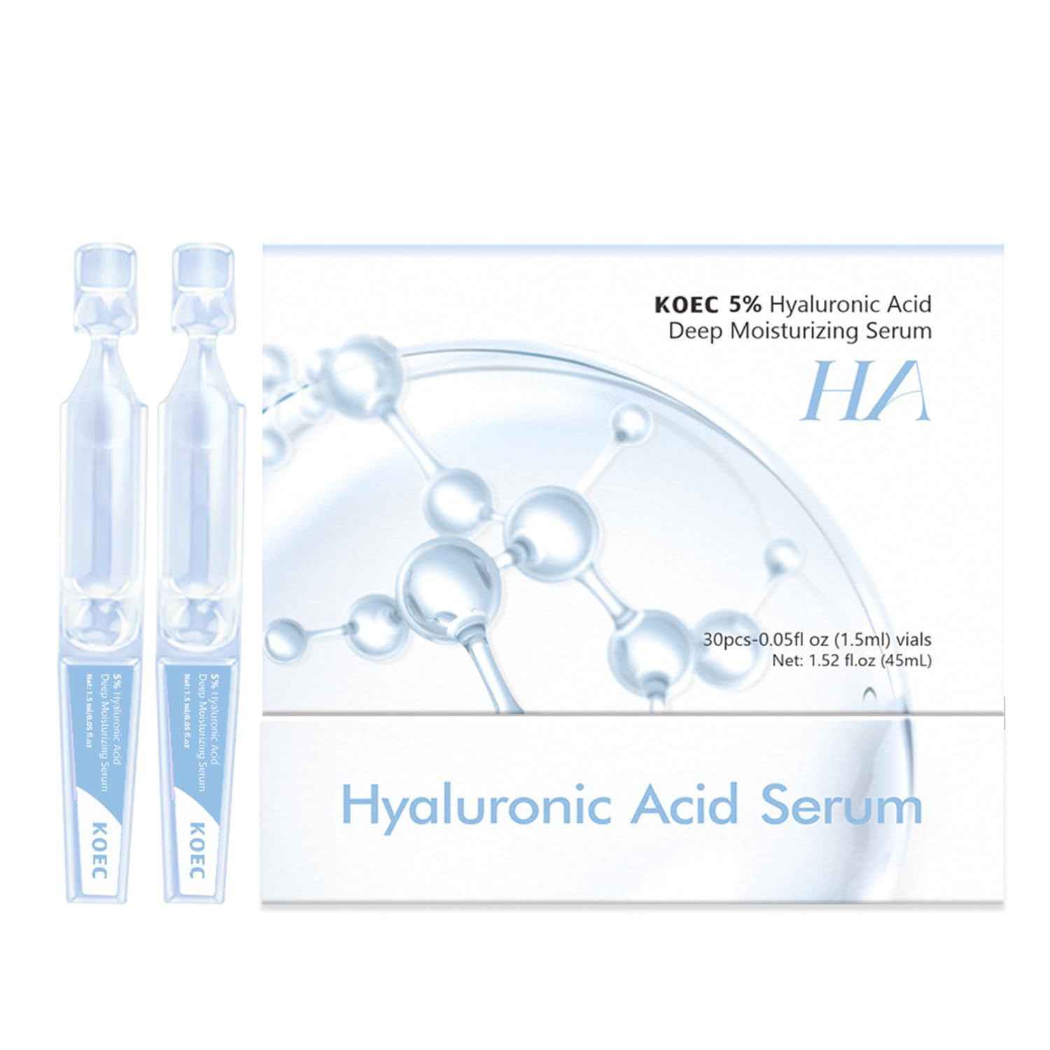 5 Hyaluronic Acid Serum Ultra-Moisturizing Vials,Hyaluronic Acid Facial Serum, Single-Use Hyaluronic Acid Tubes,Intensive Hydration,Enhances Skin Elasticity,Pre-Makeup Moisturizing Care (1 Box of 30)