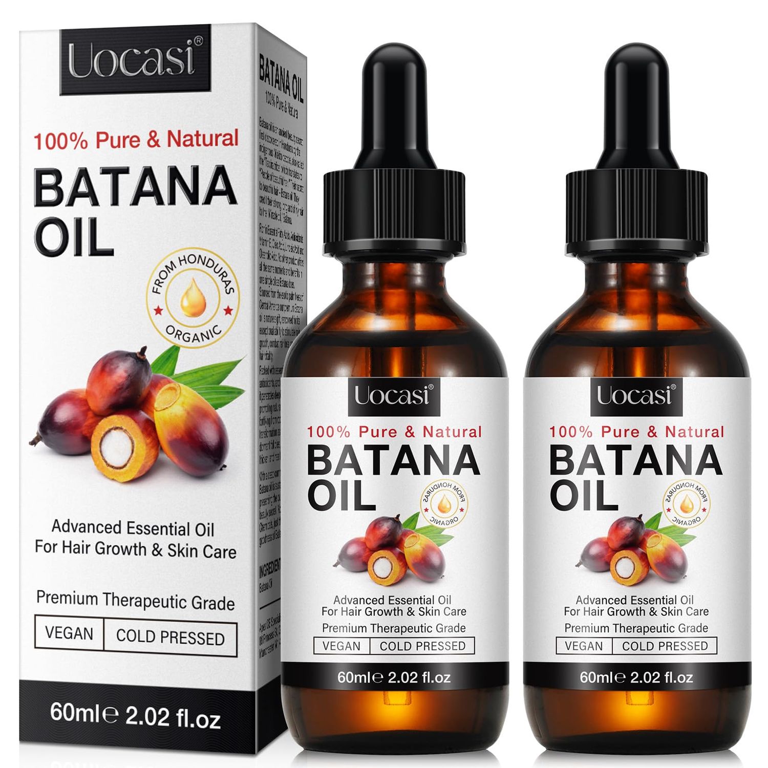 Uocasi Batana Oil for Hair Growth - 2 Pack, Raw Unrefined Batana Oil, Stimulates Growth, Thickens Strands, Prevent Dry Hair Hair Loss, 4.04 Oz