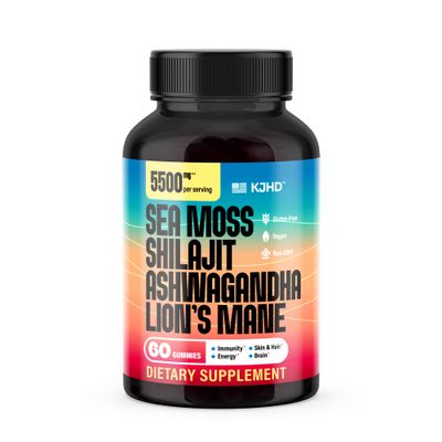 KJHD Shilajit Ashwagandha Gummies with Sea Moss, Beet Root, Lions Mane Mushroom Black Seed Oil - Organic Herbal Superfood Supplement - 60 Vegan Gummies