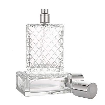 2 Set,100ml Glass Fine Mist Atomiser,Empty Glass Square Grids Perfume Atomizer Spray Pump Bottle Travel Refillable Bottle for Liquid Fragrance Cosmetic Container