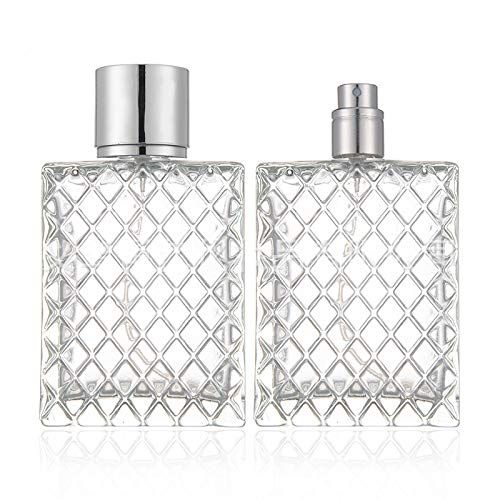 2 Set,100ml Glass Fine Mist Atomiser,Empty Glass Square Grids Perfume Atomizer Spray Pump Bottle Travel Refillable Bottle for Liquid Fragrance Cosmetic Container