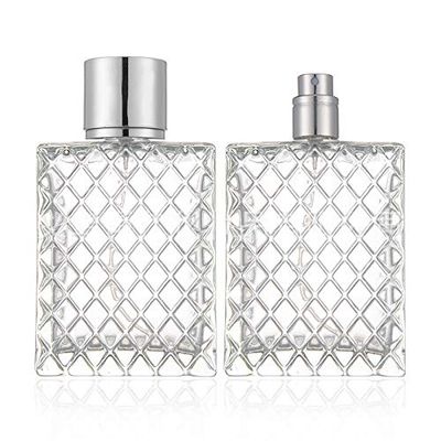 2 Set,100ml Glass Fine Mist Atomiser,Empty Glass Square Grids Perfume Atomizer Spray Pump Bottle Travel Refillable Bottle for Liquid Fragrance Cosmetic Container