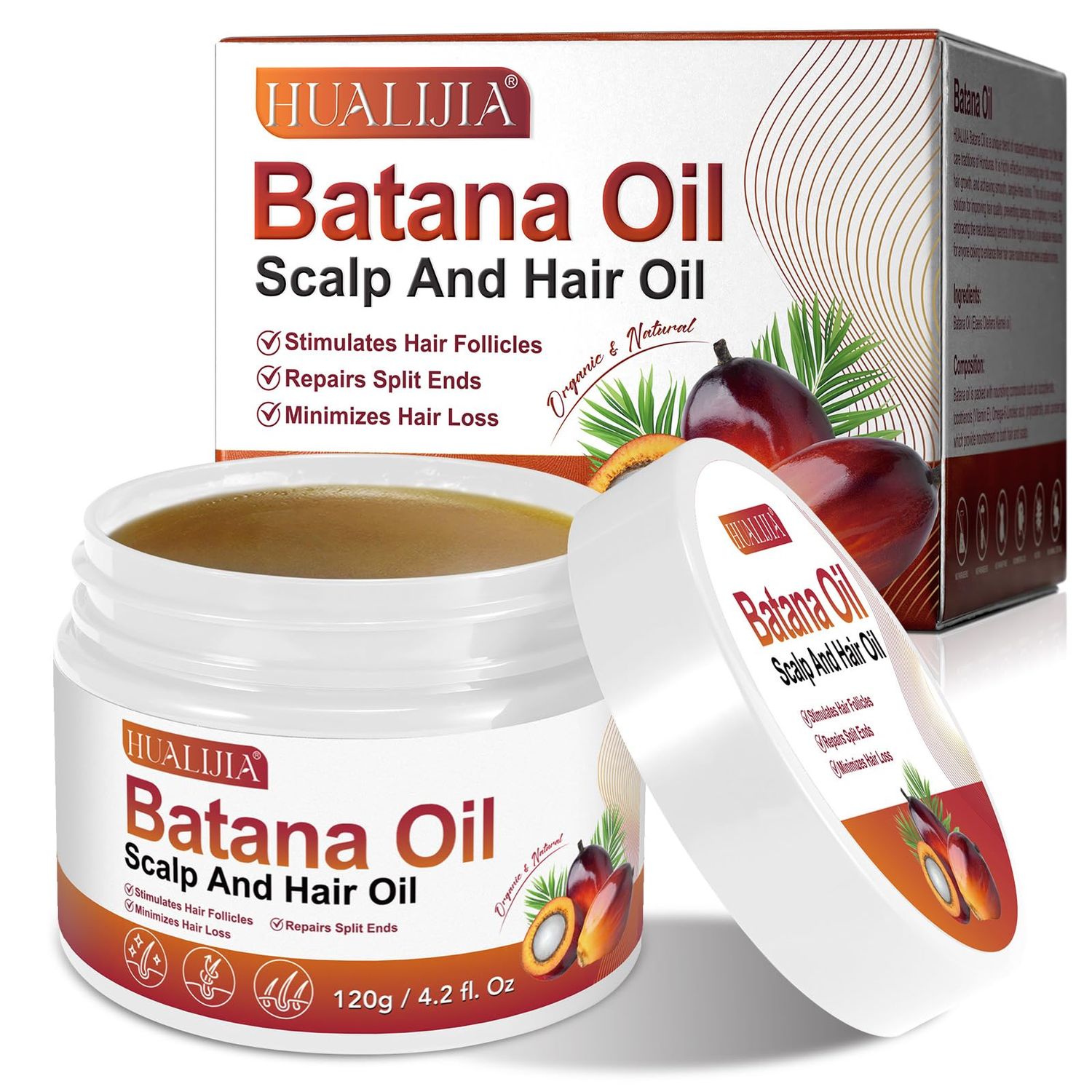 &quot;HUALIJIA Raw Batana Oil for Hair Growth, Organic Dr. Sebi from Honduras - Prevent Hair Loss, Eliminates Split Ends and Enhances Hair Thickness for Men Women 4.2 OZ&quot;