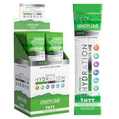 NewTrition Hydration Powder, Electrolyte Powder Packets, Naturally Flavored Hydrating Packets for Water, Fast Acting Hydrate Electrolytes with Vitamins C D, Lemon Lime, 12 Servings