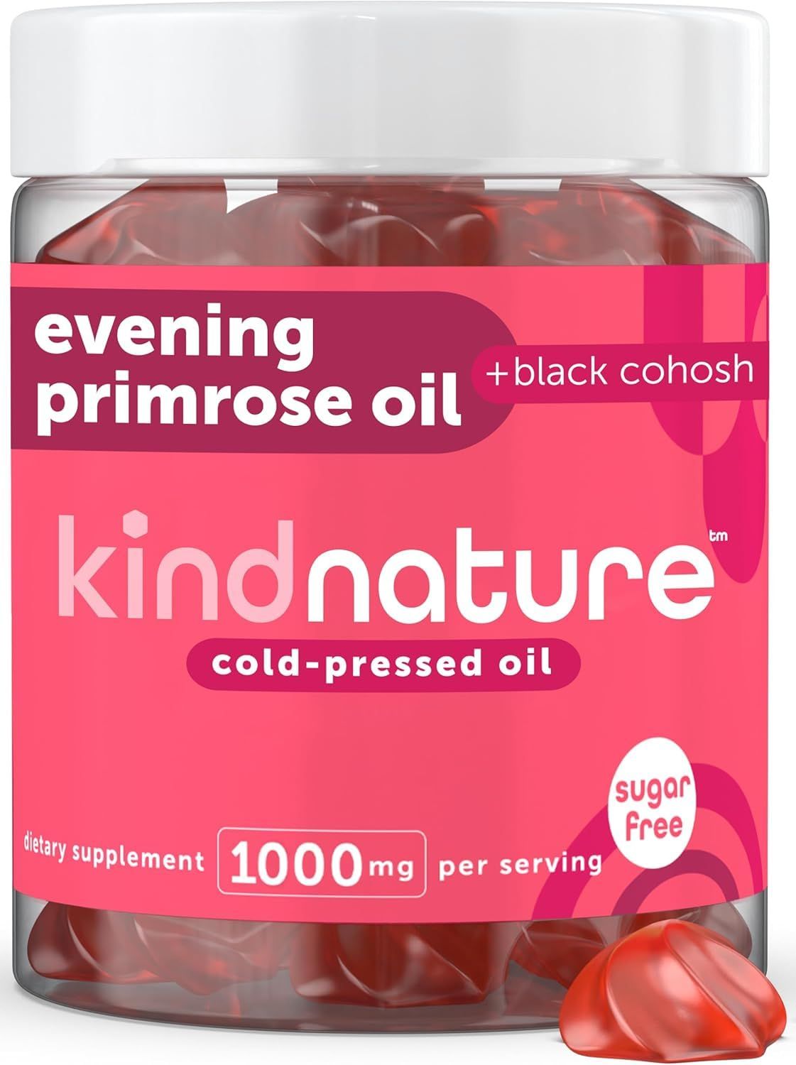 Kind Nature Evening Primrose Oil Gummies for Women - 1000mg with Black Cohosh Extract - Hormonal Balance, PMS Menopause Support - Vegan, Sugar-Free, Non-GMO