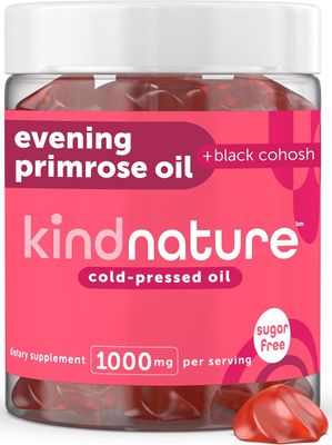 Kind Nature Evening Primrose Oil Gummies for Women - 1000mg with Black Cohosh Extract - Hormonal Balance, PMS Menopause Support - Vegan, Sugar-Free, Non-GMO