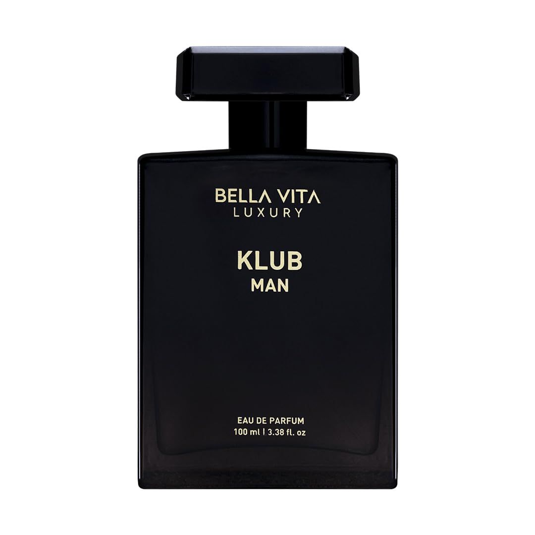 BellaVita Luxury KLUB Men&#39;s Eau De Parfum (100ml) Intense, Masculine Party Perfume for Men Notes Lemon, Jasmine, Rose, Musk, Amber and Patchouli Made with Premium Long-Lasting Perfume Oils