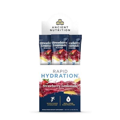 Ancient Nutrition Rapid Hydration Powder, Strawberry Lemonade, Electrolytes from Natural Sea Salts and Red Marine Algae, Supports Rapid Body Hydration and Cellular Health, 15 Servings