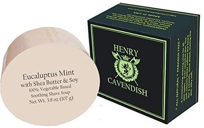 Henry Cavendish Eucalyptus Mint Shaving Soap with Shea Butter Coconut Oil. Long Lasting 3.8 oz Puck Refill. Himalaya Fragrance. All Natural. Rich Lather, Smooth Shave. For Ladies and Gentlemen.