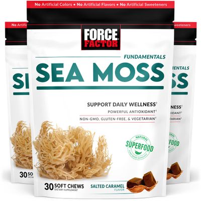 FORCE FACTOR Sea Moss Soft Chews, Support Immunity Heart Health, Irish Sea Moss Superfood Antioxidants Supplement, Non-GMO, Gluten-Free, Salted Caramel Flavor, 90 Soft Chews, 3 Packs, 18 Ounces