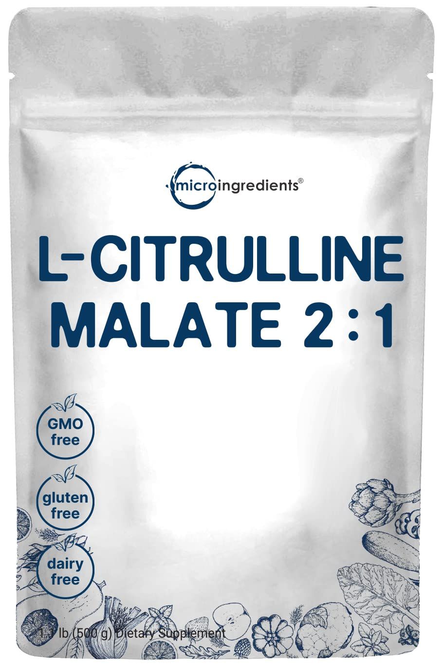 Pure L Citrulline Malate 21 Powder, 500 Grams, Filler Free, Vegan Citrulline Supplement and Citrulline Nitrate, Supports Muscle Performance, Endurance and Strength, Unflavored, Dissolve Easily