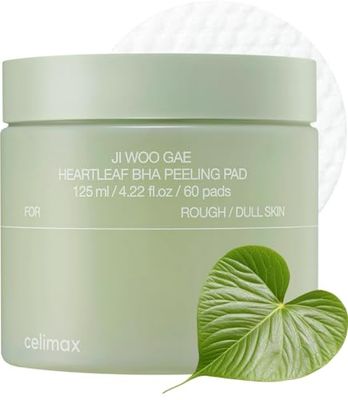 celimax Ji.Woo.Gae Heartleaf BHA Peeling Pad with Heartleaf Extract, Exfoliating Toner Pads, Facial Peels, Hydrating, for Troubled Skin Breakouts (60 Pads)