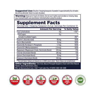 KAL Hydro Magnesium Plus Electrolytes Powder - Tropical Fruit Punch - Sodium, Chloride, Potassium Supplement - Hydration Cellular Energy Drink Mix - No Sugar - 60-Day Guarantee, 50 Servings, 9.4 OZ