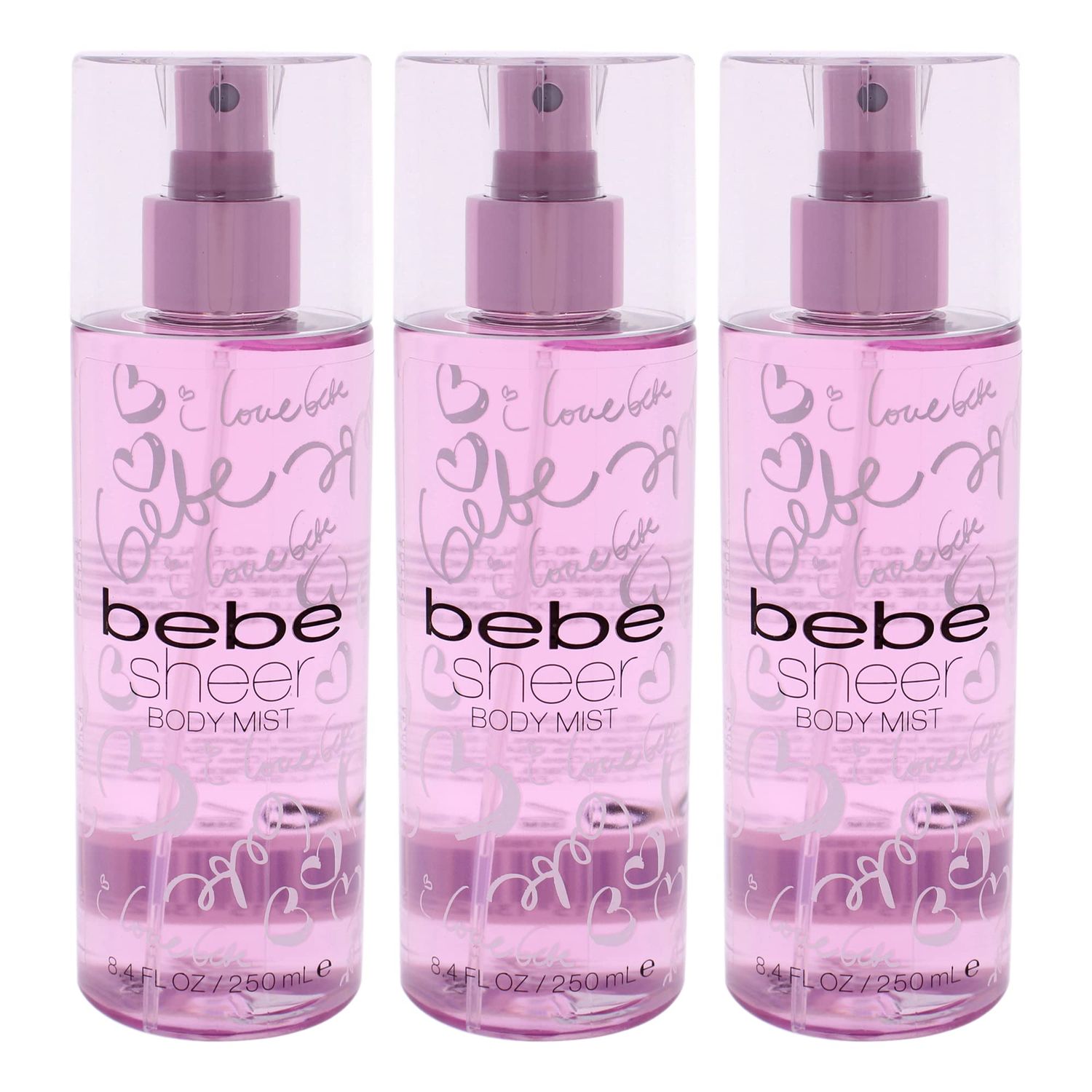 Bebe Sheer Body Mist - Body Spray for Women - Sensual and Flirtatious Women&#39;s Fragrance with Citrus Cocktail, Pink Peony, and Sandalwood Notes - 8.4 oz Pack of 3