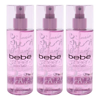 Bebe Sheer Body Mist - Body Spray for Women - Sensual and Flirtatious Women&#39;s Fragrance with Citrus Cocktail, Pink Peony, and Sandalwood Notes - 8.4 oz Pack of 3