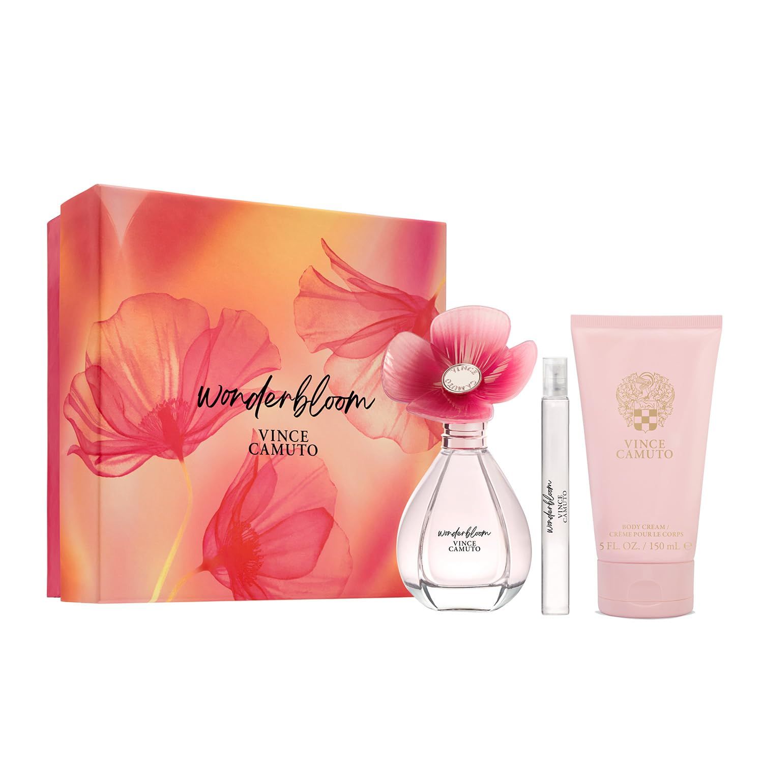 Vince Camuto Wonderbloom Women&#39;s Fragrance Gift Set, Includes 3.4 Fl Oz Eau de Parfum 5 Oz Body Cream 0.34 Fl Oz Pencil Spray
