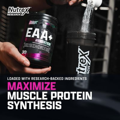 Nutrex Research EAA Hydration EAAs BCAA Powder Muscle Recovery, Strength, Muscle Building, Endurance 8G Essential Amino Acids Electrolytes Strawberry Watermelon 30 Serving