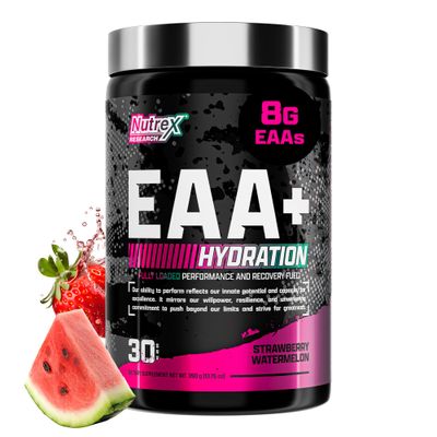 Nutrex Research EAA Hydration EAAs BCAA Powder Muscle Recovery, Strength, Muscle Building, Endurance 8G Essential Amino Acids Electrolytes Strawberry Watermelon 30 Serving