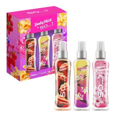 So? Body Mist Set - Perfumes for Women - Vanilla Perfume, Red Velvet, Cherry Blossom - Scents Lasting 6 Hours - Fragrance Gifts for Women - 3 pcs