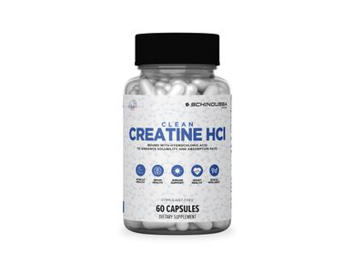 Schinoussa Creatine HCL Capsules Stimulant-Free 60 Count 750mg Each Supports Muscle Brain Heart Health Immune metabolic Support Dietary Supplement