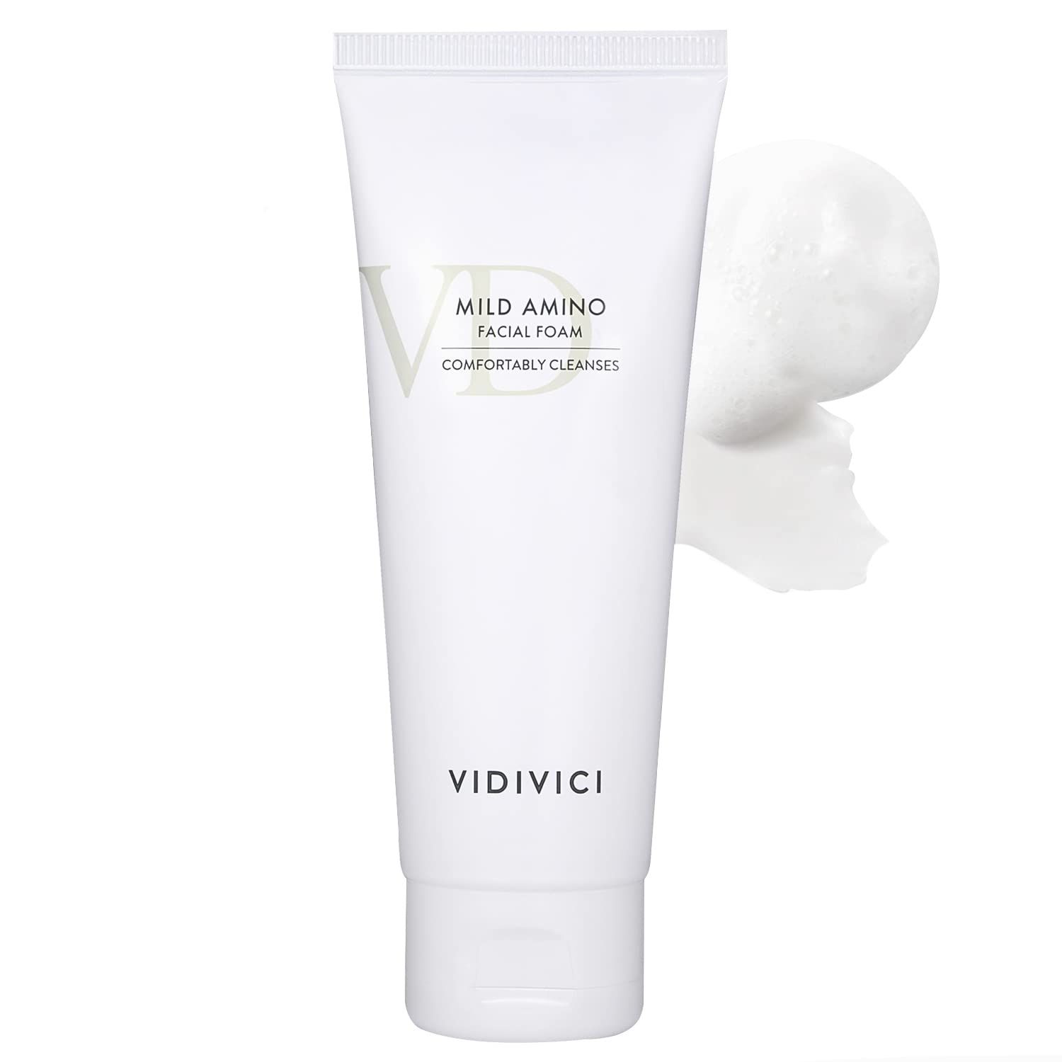 VIDIVICI Mild Amino Facial Foam - Hypoallergenic Face Wash with Amino Acid and Cica - Calming and Moisturizing Foaming Cleanser for Sensitive Skin - Fragrance Free Foam 3.72oz.
