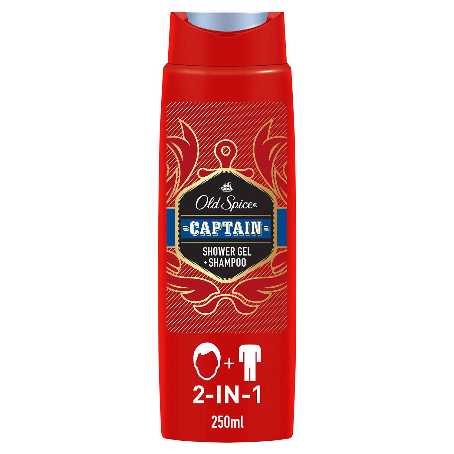 Old Spice Captain Shower Gel and Shampoo for Men (6 x 250 ml), 2-in-1 Shower Gel Shampoo, with Male Long-Lasting Fragrance, Pack of 6 (1 Pack)