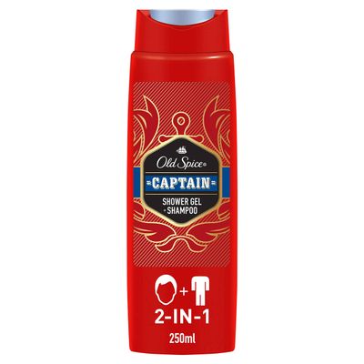 Old Spice Captain Shower Gel and Shampoo for Men (6 x 250 ml), 2-in-1 Shower Gel Shampoo, with Male Long-Lasting Fragrance, Pack of 6 (1 Pack)