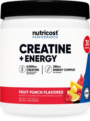 Nutricost Creatine Energy 30 Servings (Fruit Punch Flavored) - 5,000mg Creatine Monohydrate 350mg Energy Complex Per Serving