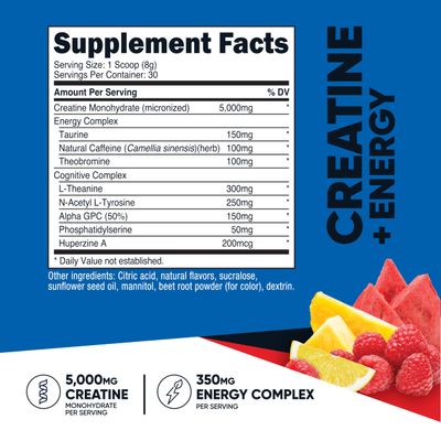 Nutricost Creatine Energy 30 Servings (Fruit Punch Flavored) - 5,000mg Creatine Monohydrate 350mg Energy Complex Per Serving