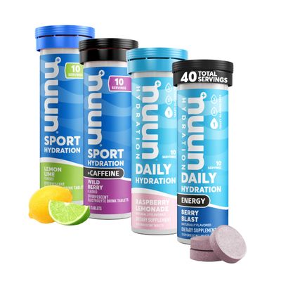 Nuun Hydration Electrolyte Tablets - Dissolvable in Water, Complete Pack 5 Essential Electrolytes for Hydration 1g Sugar Drink Mix Vegan, Non-GMO 4 Pack (40 Total Servings)