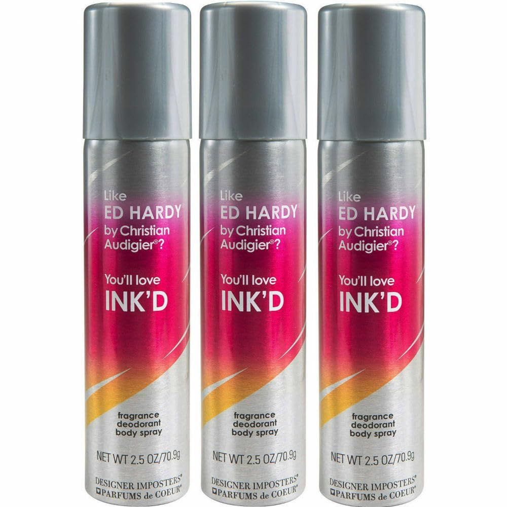 Parfums De Coeur Ink&#39;d Fragrance Deodorant Body Spray for Women, 2.5 Ounce, (Pack of 3)