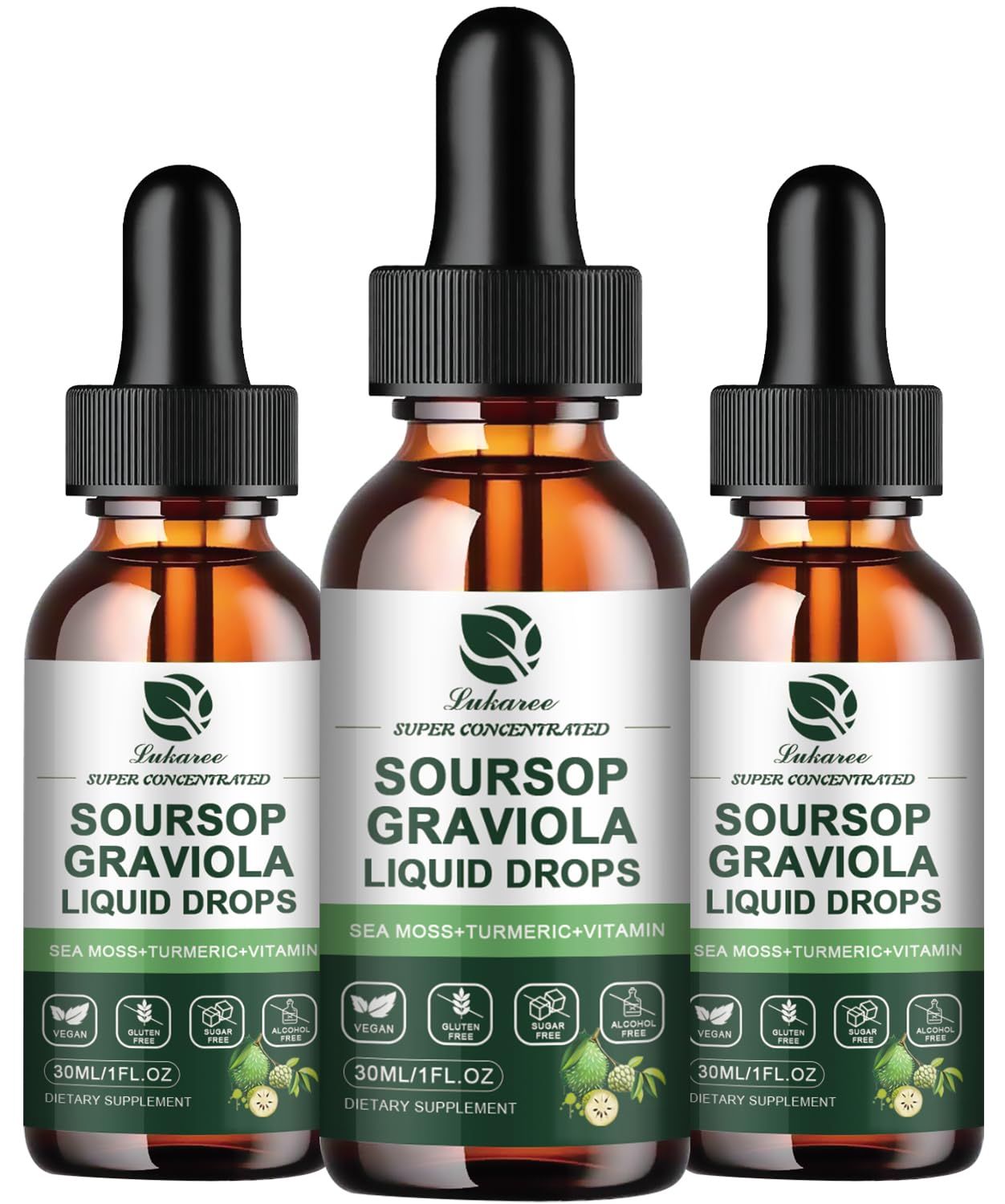 (3 Pack) Soursop Graviola Leaf Extract Liquid Drop Plus Pure Botanical Sea Moss for Cell Support Regeneration, Immunity, Liver, Zzz Antioxidant - Soursop Bitters Liquid, 90 Day Supply, 1 Fl Oz