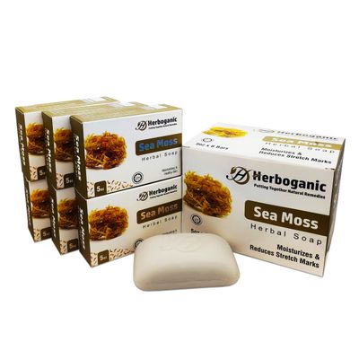 HERBOGANIC Sea Moss Herbal Soap Pack of 6 of 5oz soap Bar Ideal for Men and Women, Soothing and Nourishing Soap for Moisturization
