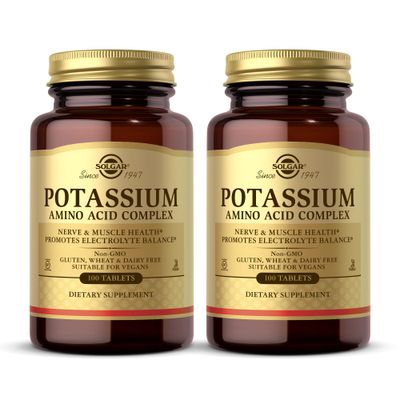 Solgar Potassium Amino Acid Complex - 100 Tablets, Pack of 2 - Promotes Electrolyte Balance - Non-GMO, Vegan, Gluten Free, Dairy Free, Kosher - 200 Total Servings