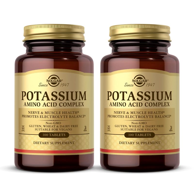 Solgar Potassium Amino Acid Complex - 100 Tablets, Pack of 2 - Promotes Electrolyte Balance - Non-GMO, Vegan, Gluten Free, Dairy Free, Kosher - 200 Total Servings