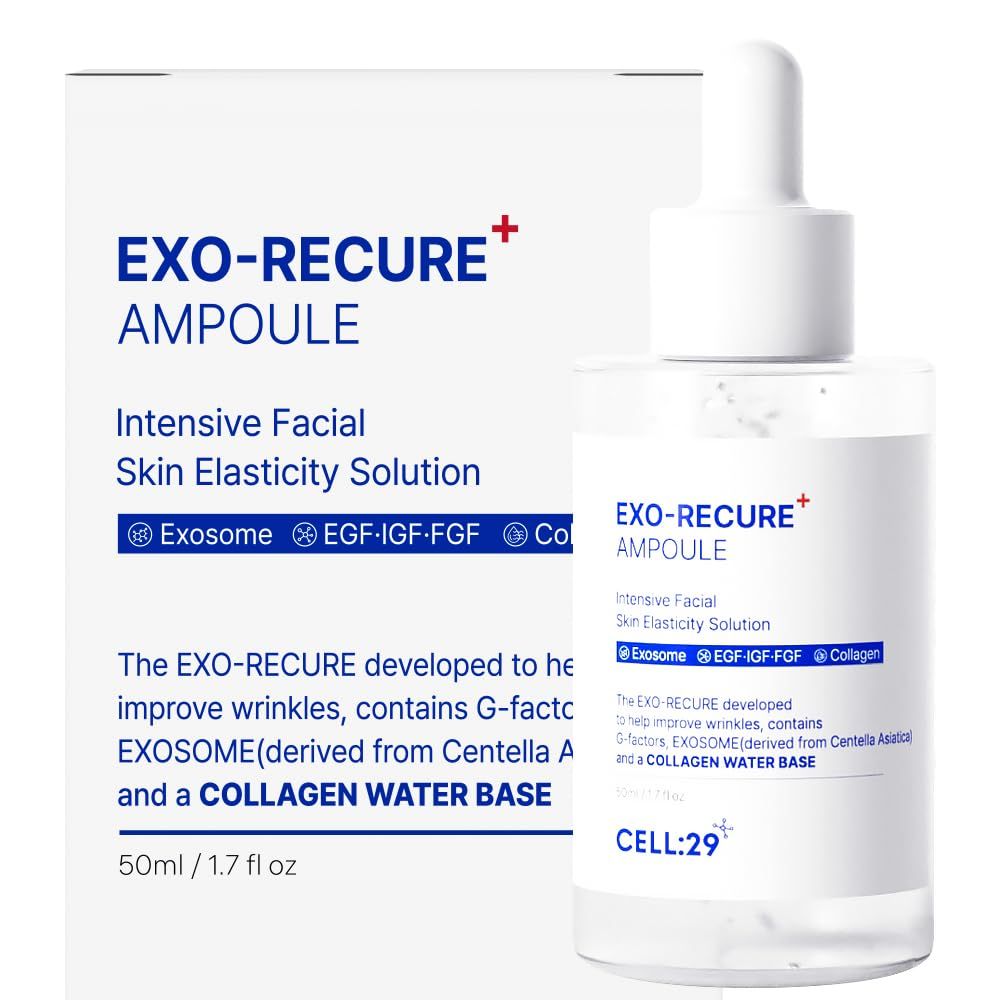 CELL29 Exo-Recure Ampoule Exosome 10,000 PPM Collagen Water Fast Absorption Deep Hydration Rejuvenation Anti-Aging Glass Skin Pore Minimizer Skin Barrier KOREAN SKINCARE 50ml 1.71 Fl.Oz
