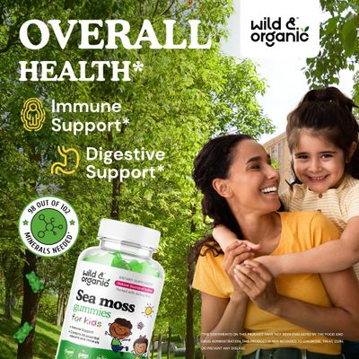 Wild Organic Irish Sea Moss Gummies for Kids 800mg - Immune Support with Bladderwrack - Vegan Sea Moss Gel Chews for Overall Support - 60 Non-GMO Seamoss Gel Gummies
