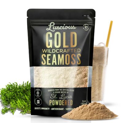 Irish Sea Moss Powder Gold 3 Oz - 100 Organic St. Lucia Sea Moss Wildcrafted Superfood for Gut Health, Immune Support, Vegan, Gluten-Free Makes 120 Fl Ounces of Gel by Luscious Spice Emporium