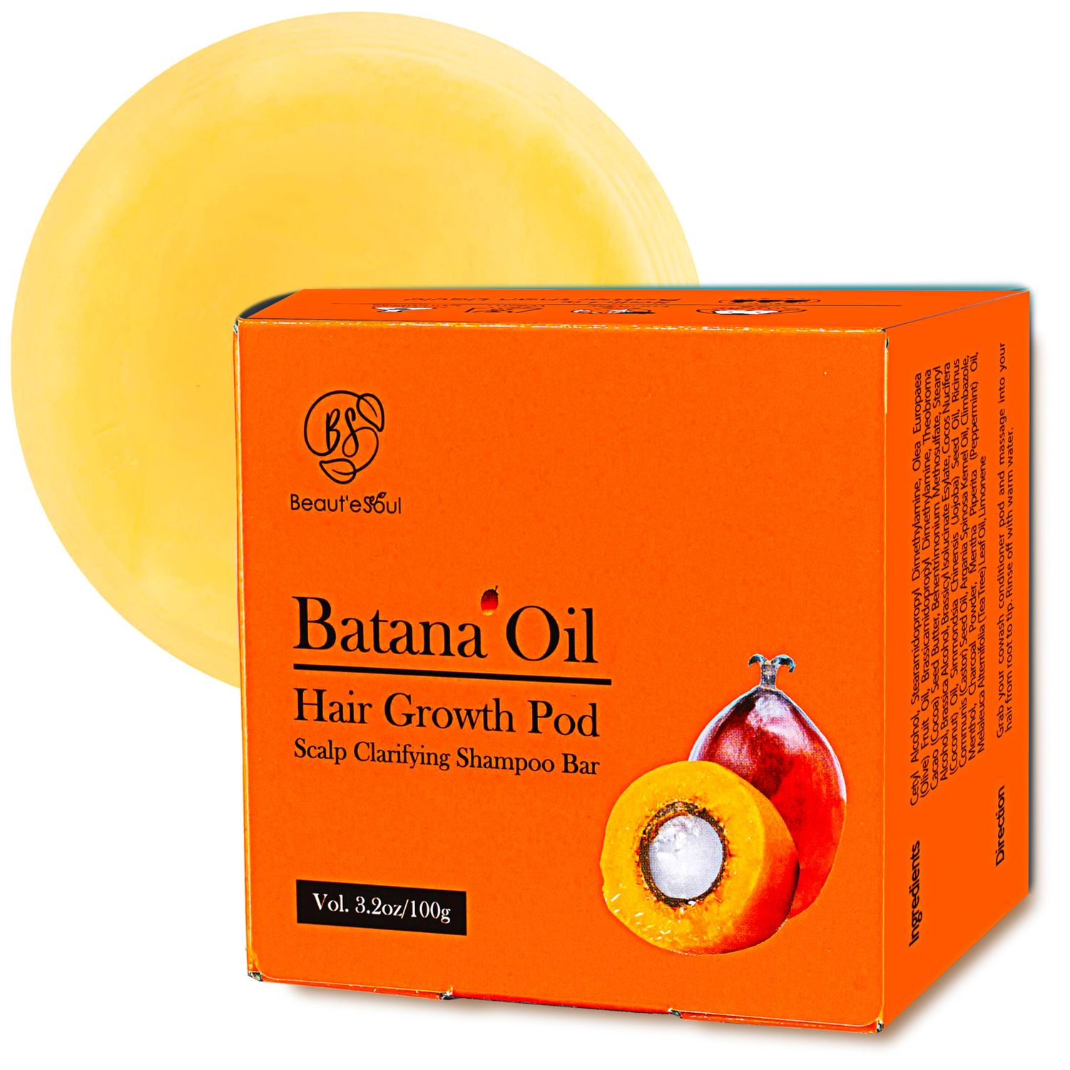 BEAUT&#39;E SEOUL Batana Oil Shampoo Bar for Hair Growth - Natural Herbal Blend, PHA Scalp Exfoliating Cleanser, Sulfate-Free, pH Balanced, Suitable for All Hair Types, 3.52 oz