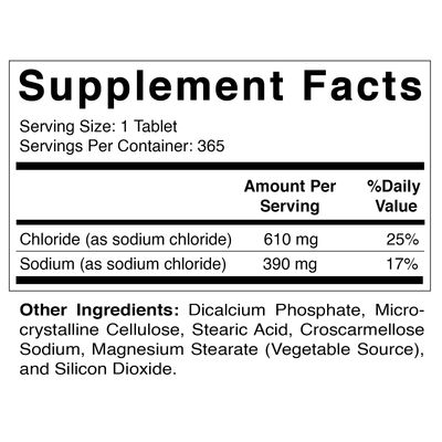 Vitamatic Sodium Chloride 1000mg, 365 Tablets - Salt Tablets, Non-GMO, Gluten Free - Electrolytes Replenisher Hydration Drink (1 Bottle)