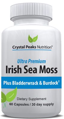 CRYSTAL PEAKS NUTRITION Organic Sea Moss Supplements with Bladderwrack and Burdock Root. Pure Sea Moss Supplement, Vegan, No Fillers, 60 SeaMoss Capsules with BioPerine for Maximum Benefit