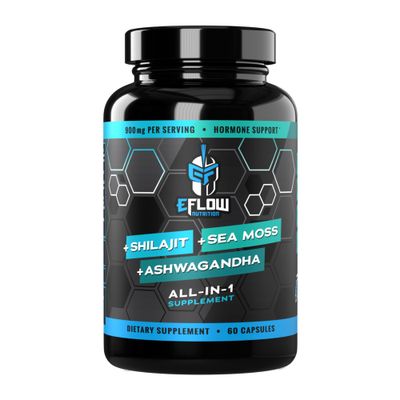 eFlow Nutrition Shilajit Capsules, Ashwagandha, Sea Moss All-in-1 Trace Minerals, Fulvic Acid, Lab Tested Pure Himalayan Shilajit for Men Women Energy, Vitality Hormonal Support (60 Capsules)