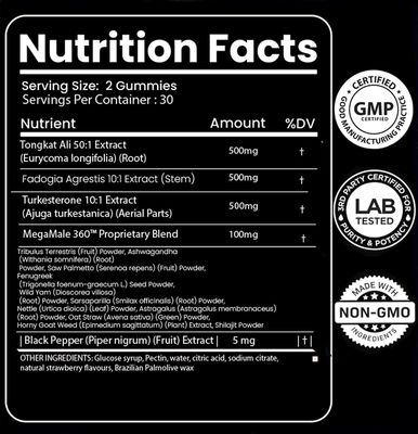 Testosterone Booster Supplement for Men,10x Strength Masculinity Boost, Turkesterone, Fadogia Agrestis, Tongkat Ali, Horny Goat Weed, Maca Root, Tribulus Terrestris,Muscle BuilderTesto Gummies 60Ct