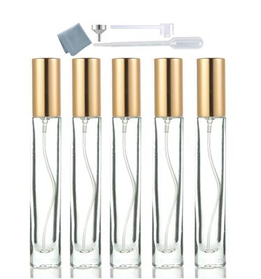 Elfenstall - Thick Glass 5pcs 10ml 13oz Gold Spray Bottle Refill Perfume Hydrating Fragrance Fine Mist Atomizer Cosmetic Container Round Tube Party Makeup Tool Travel Gift Sample