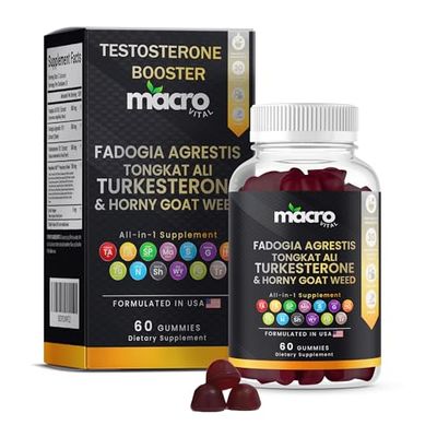 Testosterone Booster Supplement for Men,10x Strength Masculinity Boost, Turkesterone, Fadogia Agrestis, Tongkat Ali, Horny Goat Weed, Maca Root, Tribulus Terrestris,Muscle BuilderTesto Gummies 60Ct