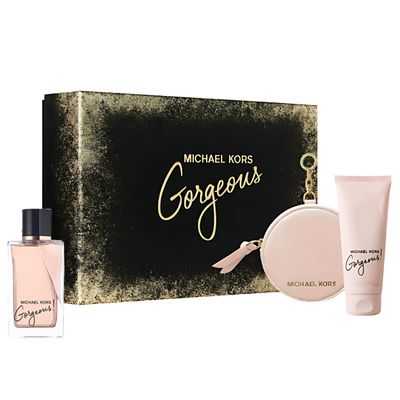 Michael Kors Gorgeous for Women - 3 Pc Gift Set 3.4oz EDP Spray, 3.4oz Body Lotion, Round Purse